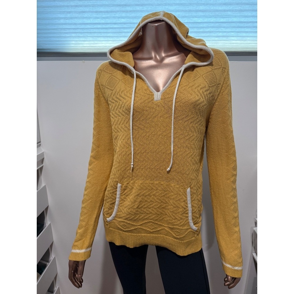 Sparrow Anthropologie Mustard Textured Knit Hooded Sweater Bohemian Cottagecore